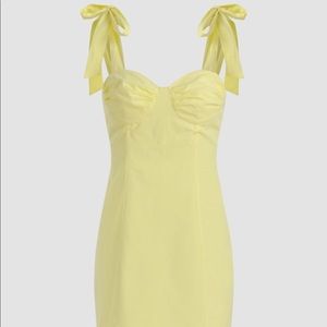 Brand New Yellow Tie Shoulder Ruched Dress